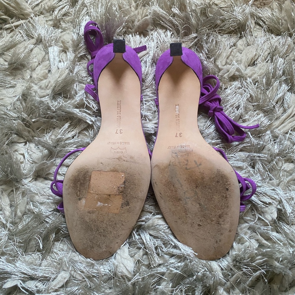 Manolo Blahnik Violet Suede Tie-Strap Heels - Picture 4 of 4